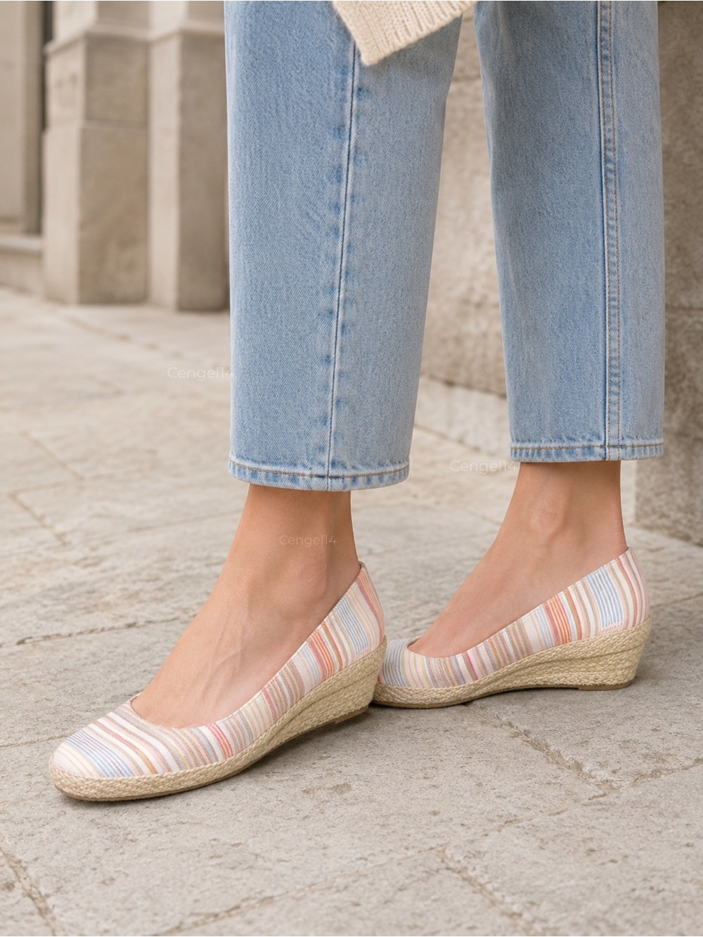 American Eagle Pastel Striped Espadrille Ballet Wedge Flats 9.5